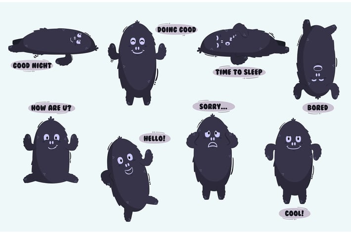 Black Monster Characters Cartoon Illustration