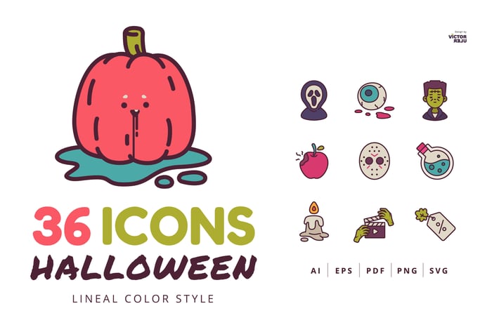 36 Halloween Icons Lineal Color Style
