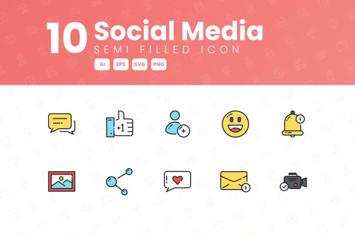 10 Social Media Semi Filled Icon Collection