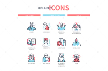 Teen problems - line design style icons set