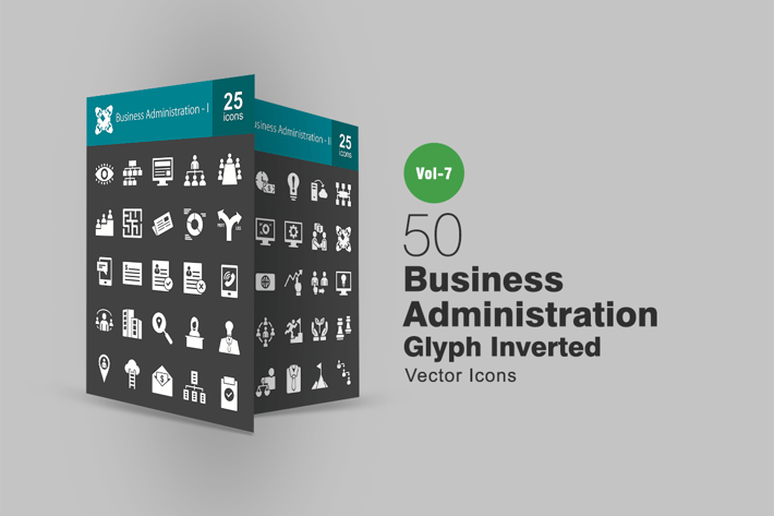 50 Business Administration Glyph Inverted Icons
