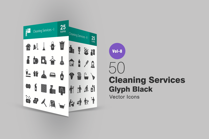 50 Cleaning Services Glyph Icons