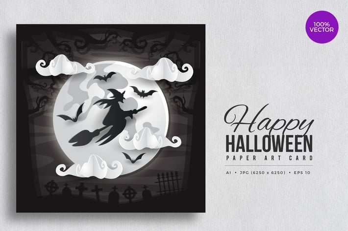 Happy Halloween Paper Art Vector Card Vol.2