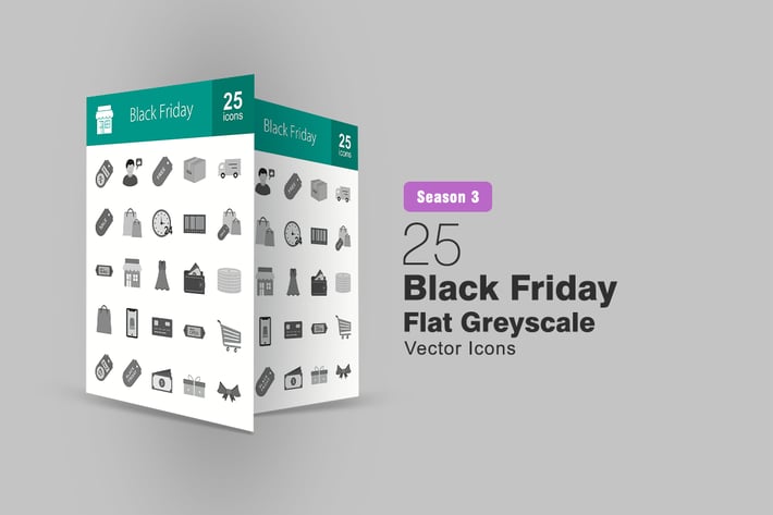 25 Black Friday Flat Greyscale Icons