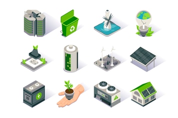 Clean Energy Isometric Icon Set