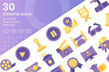 30 Cinema Icons Set - Flat