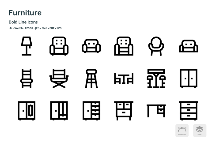 Furniture Mini Bold Line Vector icons