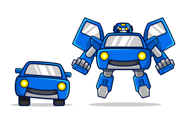 Blue robot car transfom and fly