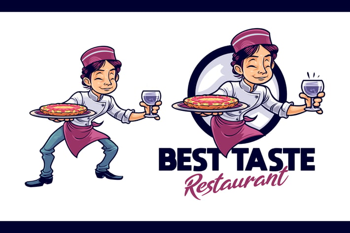 Cartoon Serving Pizza Boy Character Mascot Logo