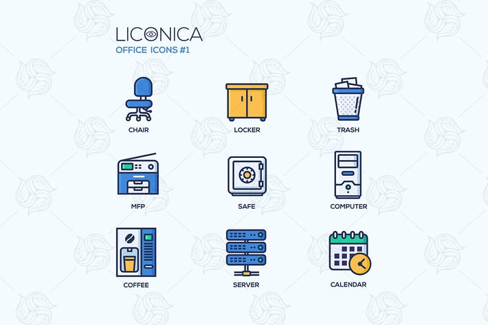 Office - Flat Line Design Icons Set
