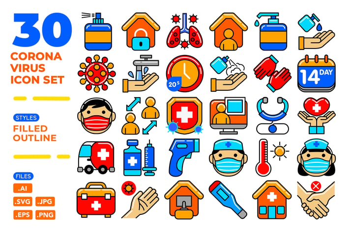 Coronavirus Icon Set (Filled Outline)