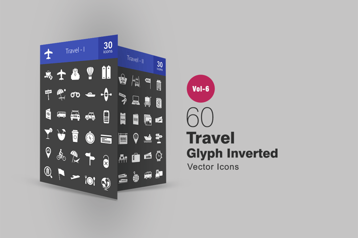 60 Travel Glyph Inverted Icons
