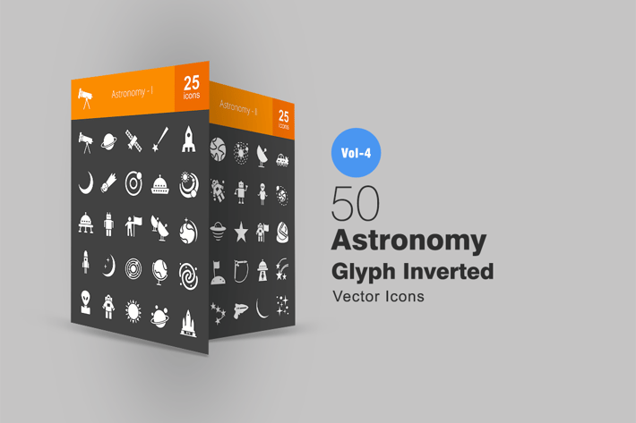 50 Astronomy Glyph Inverted Icons