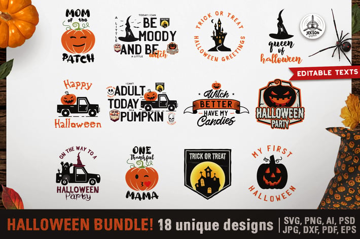 Halloween Emblems Vintage Set SVG