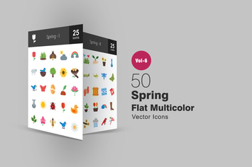 50 Spring Flat Multicolor Icons