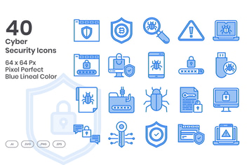 40 Cyber Security Icons set - Blue Lineal Color