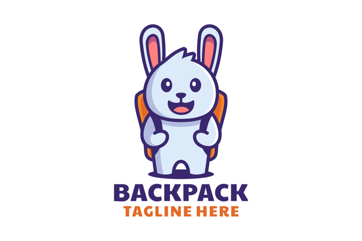 Cute Rabbit with Backpack Cartoon Logo Design