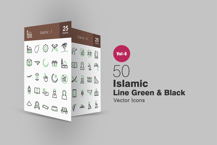 50 Islamic Green & Black Line Icons