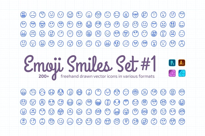 Freehand Drawn Emoji Smiles Set #1 | Vector Icons