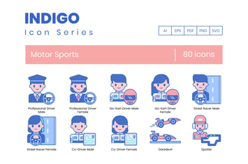 80 Motor Sports Line Icons 