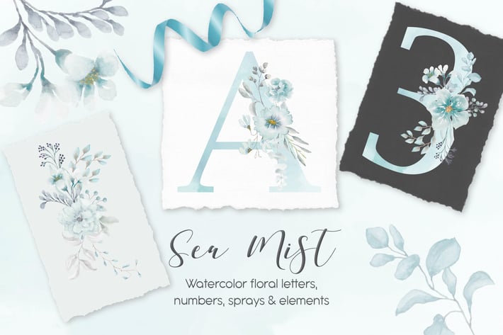 Sea Mist Watercolor Alphabet