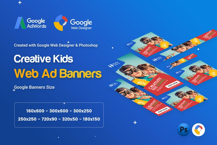 Kids Creative & School Banners Ad - GWD & PSD