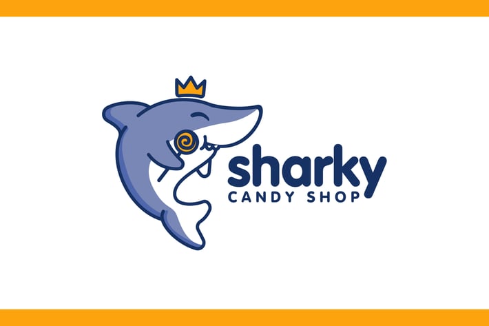 Cartoon Cute Shark Holding Candy Mascot Logo