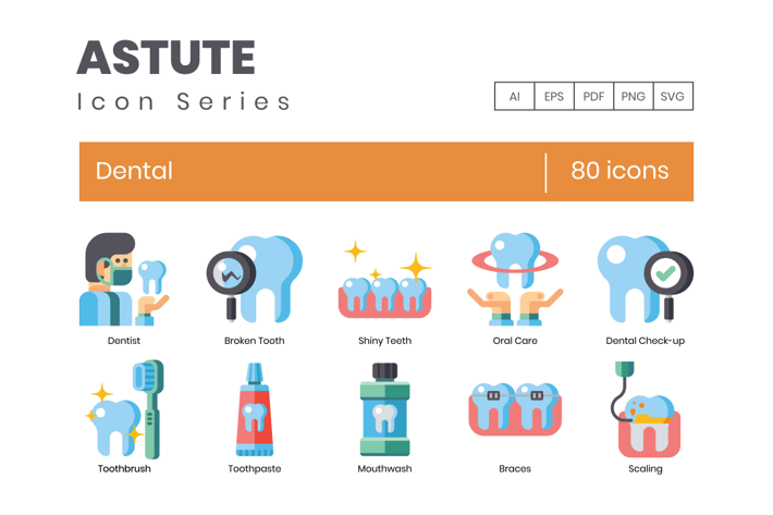 80 Dental Flat Icons