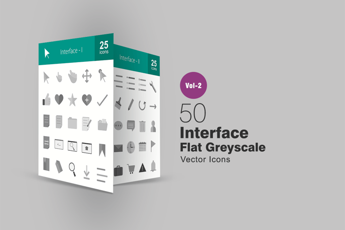 50 Interface Greyscale Icons