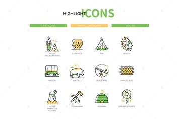 Native Americans - Modern Line Design Style Icons 
