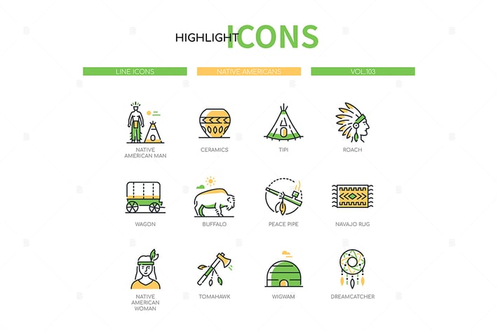 Native Americans - Modern Line Design Style Icons 