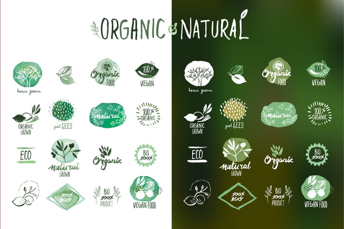 Organic food stickers and badges