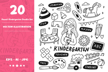 Kawaii Kindergarten Teacher Doodle Set