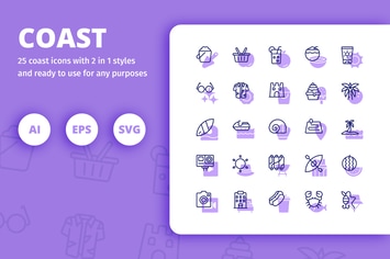 Coast Icons (Line and Solid)