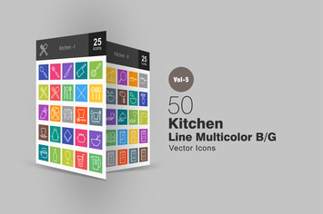 50 Kitchen Line Multicolor Icons