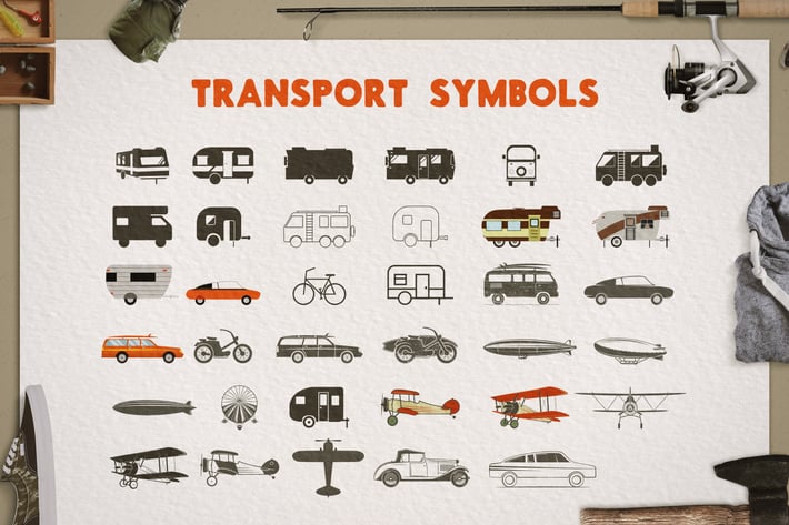 Transportation Silhouette / Color Symbols / Icons