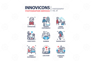 Photographer services - line design icons set