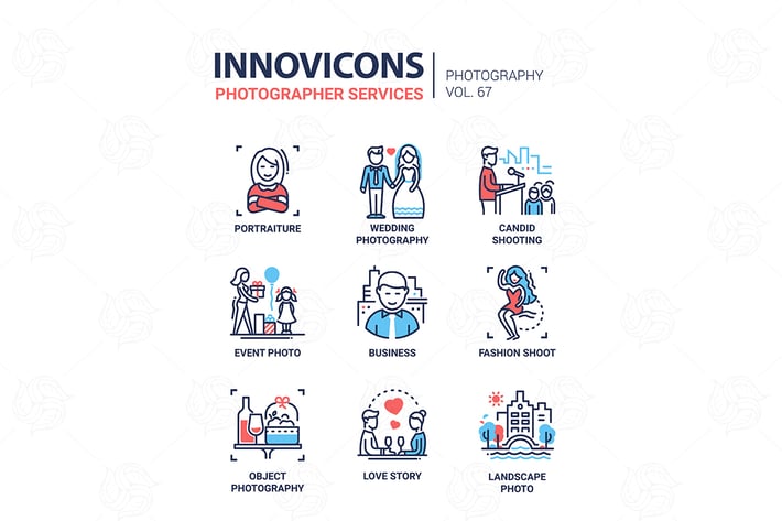 Photographer services - line design icons set