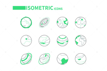 Solar System Planets - Line Isometric Icons