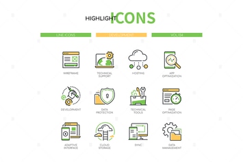 Development - modern line design style icon set