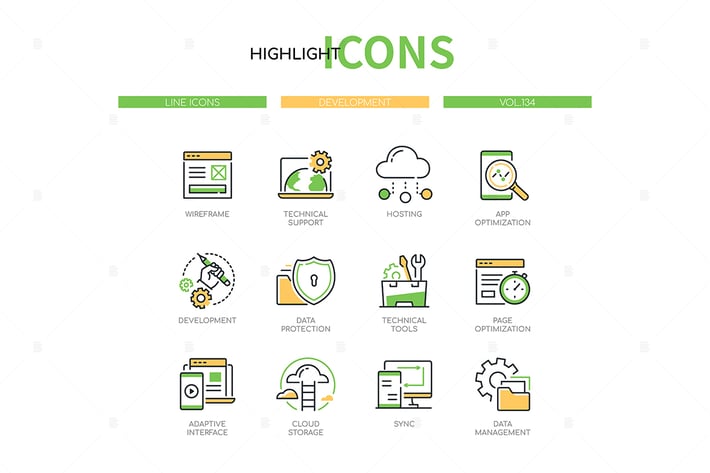 Development - modern line design style icon set