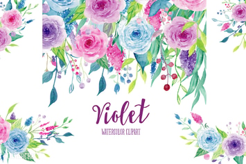 Watercolor Clipart Violet Collection