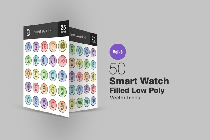 50 Smart Watch Filled Low Poly Icons