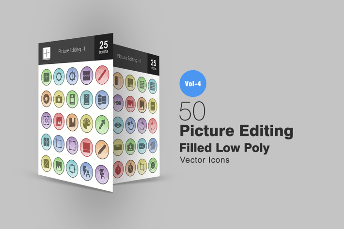 50 Picture Editing Filled Low Poly Icons