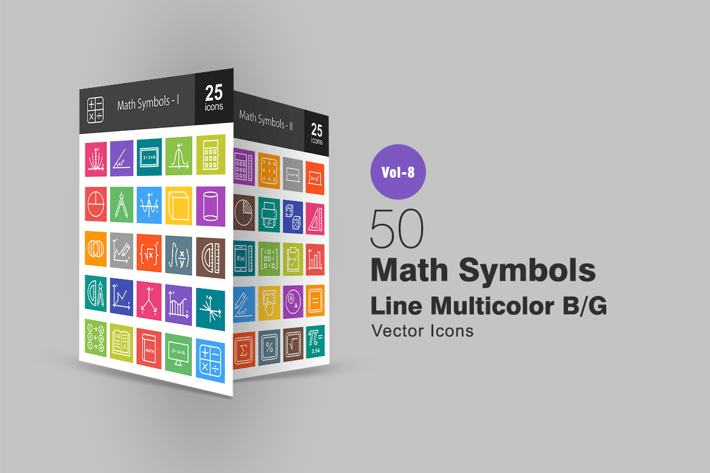 50 Math Symbols Line Multicolor B/G Icons