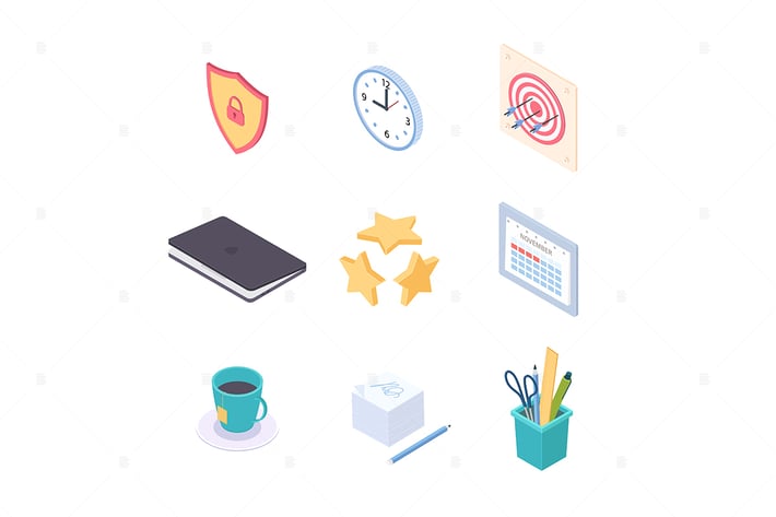 Office supplies - vector isometric elements