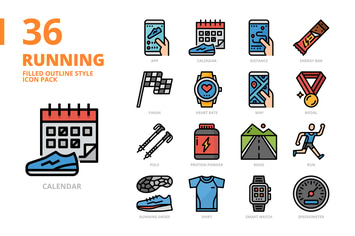 Running Filled Outline Style Icon Set