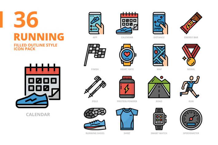 Running Filled Outline Style Icon Set