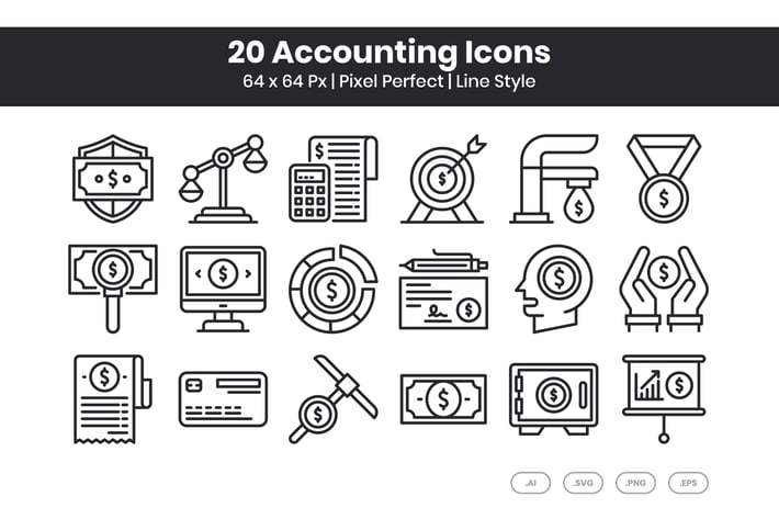 20 Accounting Icons Set - Line