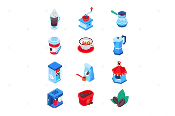 Coffee - set of modern colorful isometric icons